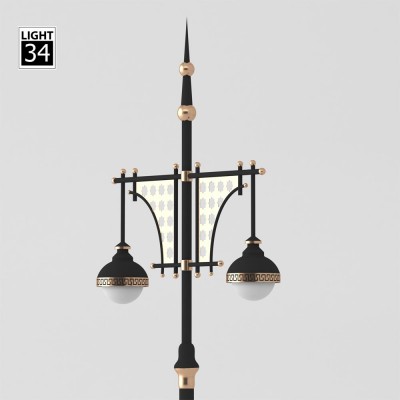 14 Mt Double Arm Lighting Pole Decorative Street Lamp Steel Led Street Lighting