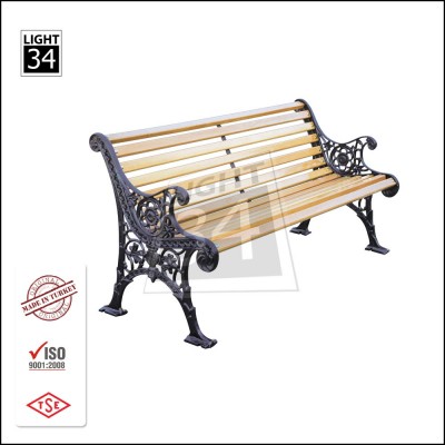 Wood Slats Cast Aluminum Frame Outdoor Park Bench